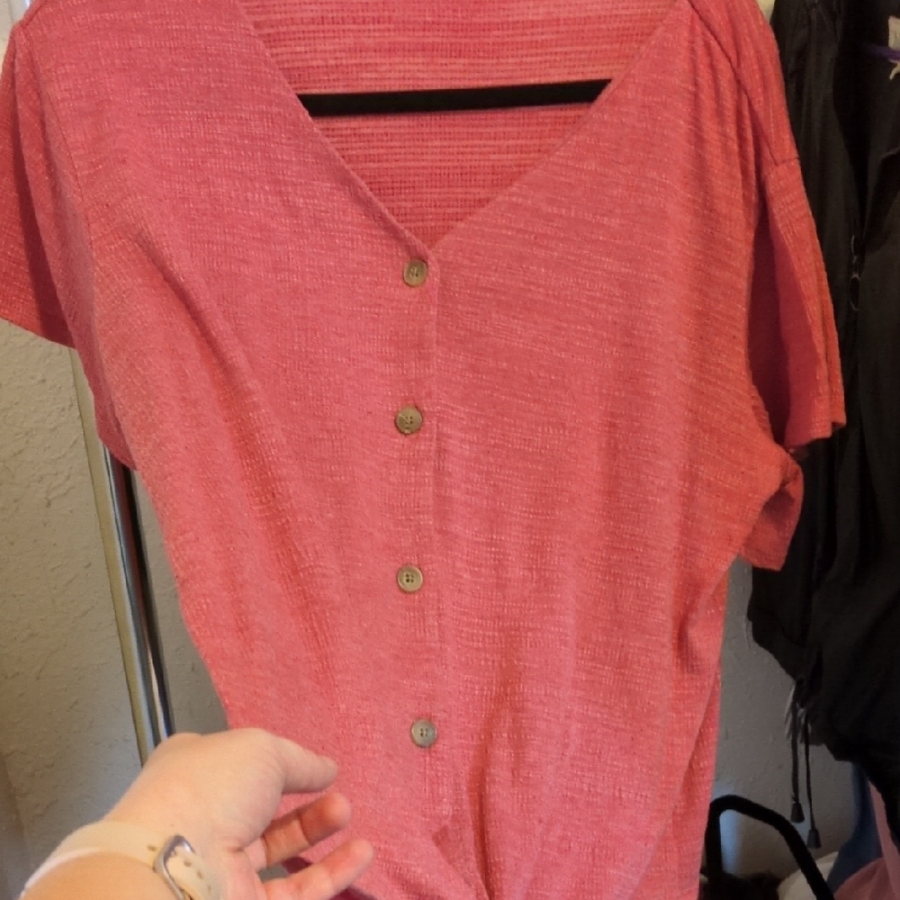 Pink Button-Down Top +Floral Top
